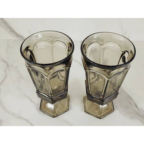 Fostoria Goblet Virginia Smokey Brown 10oz Ice Tea Water Glass Tall 7" Footed x2 - Picture 6 of 12